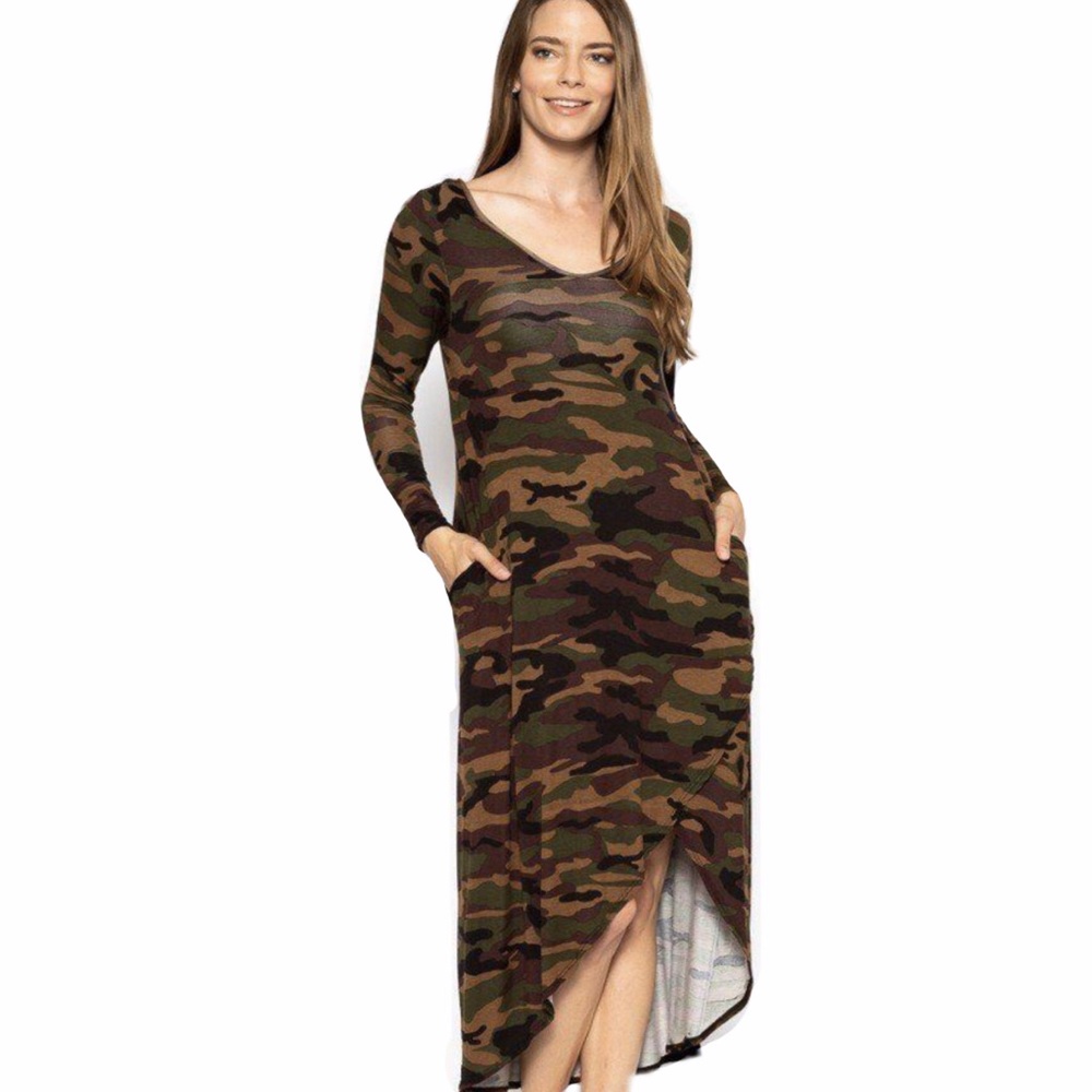 🎉HP🎉 Long Sleeve Camo Boho Maxi Dress - Picture 1 of 2